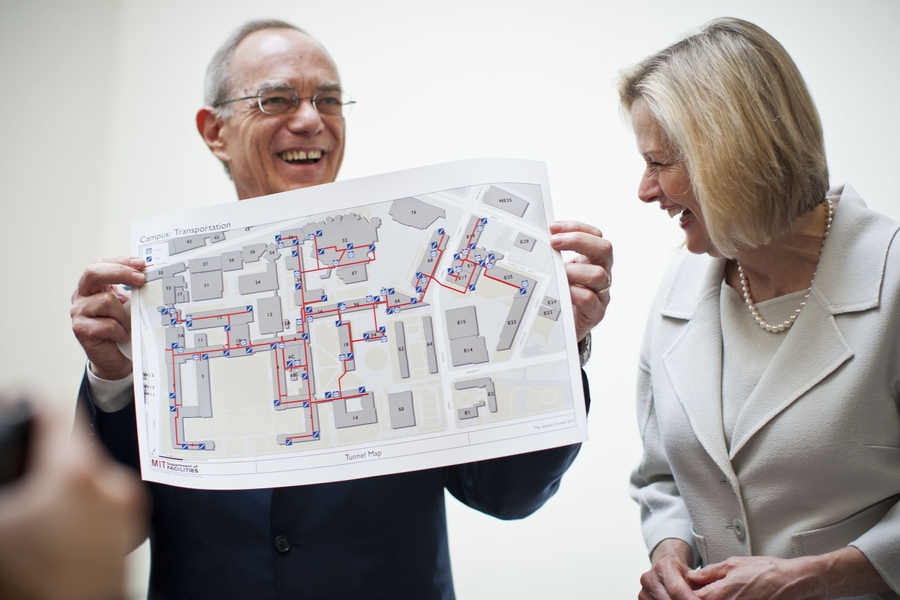Reif holds up a map of the Institute's 'tunnel' system given to him by students.