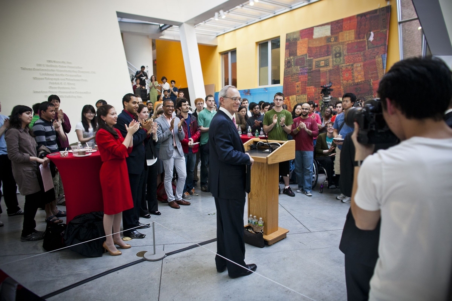 Reif addresses the crowd of students.