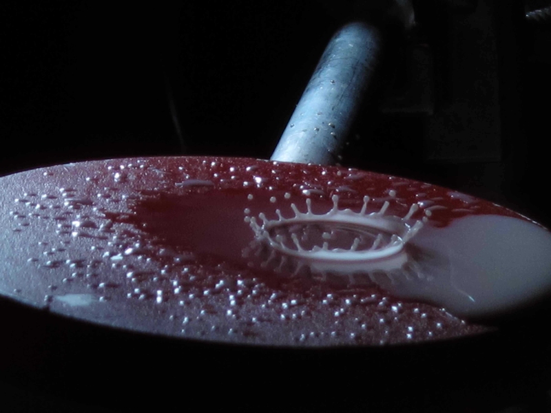Milk drop crowning on a red disc.