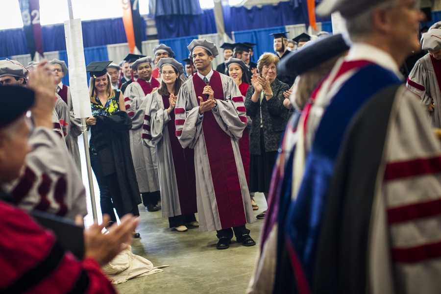 MIT faculty, staff and students made their way into Rockwell Cage prior to the ceremony.
