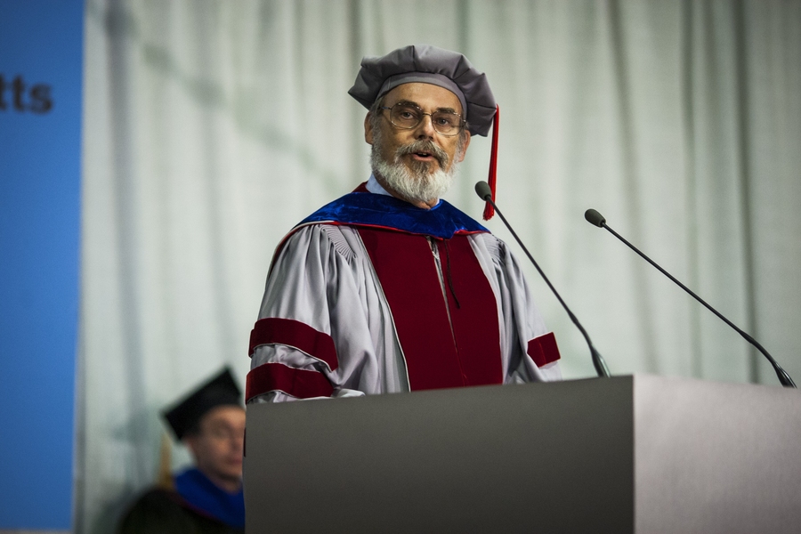 MIT Chancellor Eric Grimson delivers remarks during the ceremony.