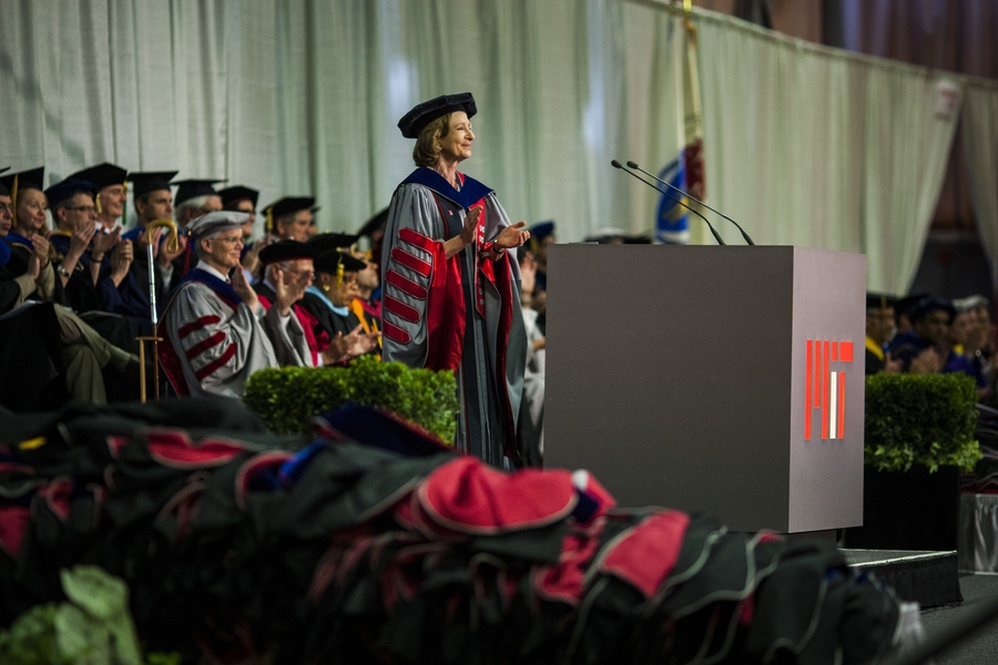 MIT President Susan Hockfield addresses the doctoral students.
