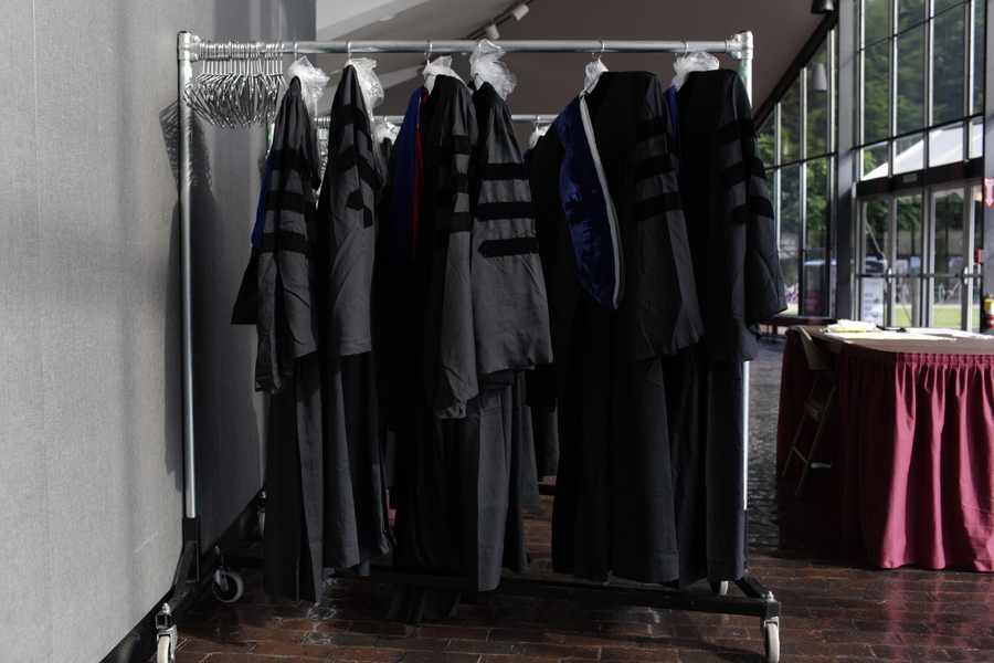 Robes await faculty inside of Kresge Auditorium.