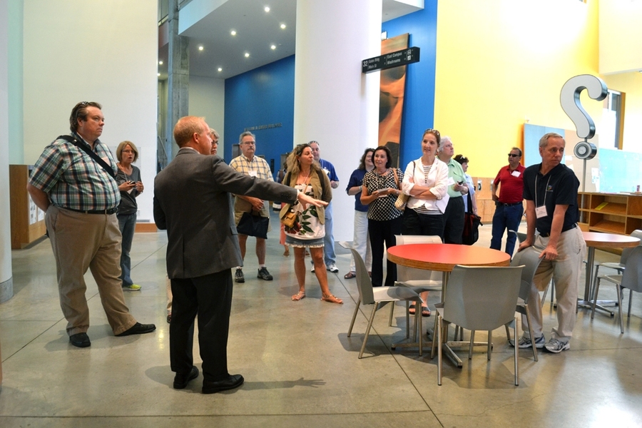 Residential Life & Dining's Michael Myers and Marlena Love guided NACUFS members to and from each tour destination, providing background on the MIT Dining program as well as general MIT history.
