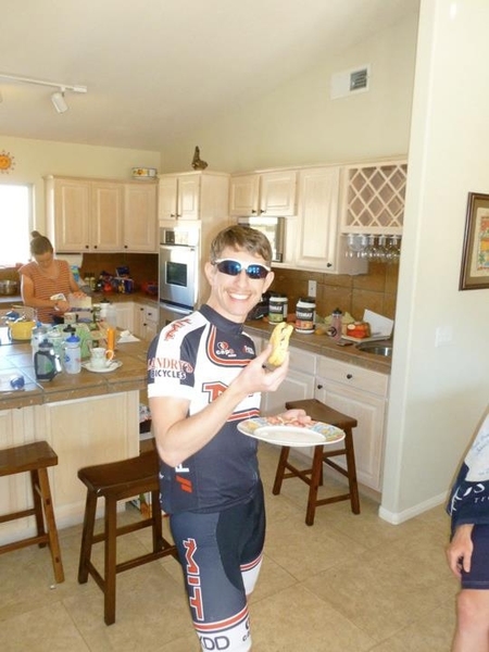 That amount of exercise puts a massive caloric load on the body that must be satisfied if the training is going to improve fitness. (If an army fights on its stomach, a cycling team certainly trains on it, the team says in its blog.) Here, Joe Near treats his body to a particularly calorically dense concoction at training camp in California.