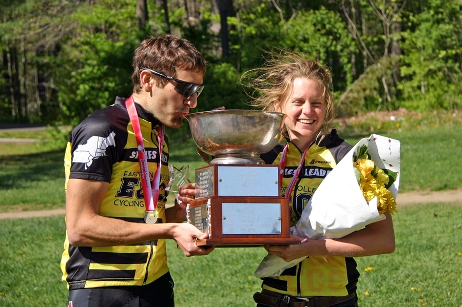 Team captains, Adam Bry and Katie Quinn, enjoy the ECCC Championship Cup along with the yellow jerseys given to the series points winners.
