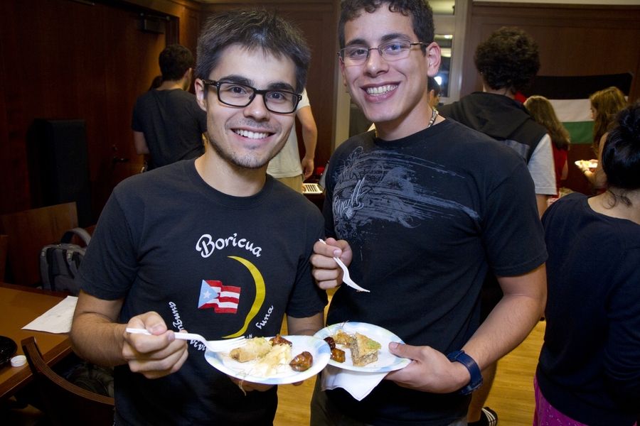 The Maseeh Hall Cultural Study Break features authentic food and performances from an on-campus cultural group. At the inaugural event this month in the Flowers Dining Room in Maseeh Hall, Francisco R. Vargas Santiago '15 and Jorge Rosario '15 enjoy Arabic desserts.