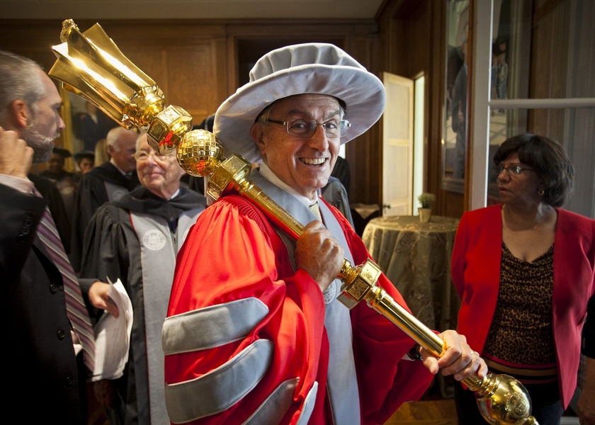 James Champy, the president of the Presidential Search Committee and a life member of the MIT Corporation, led the delegation into Killian Court.
