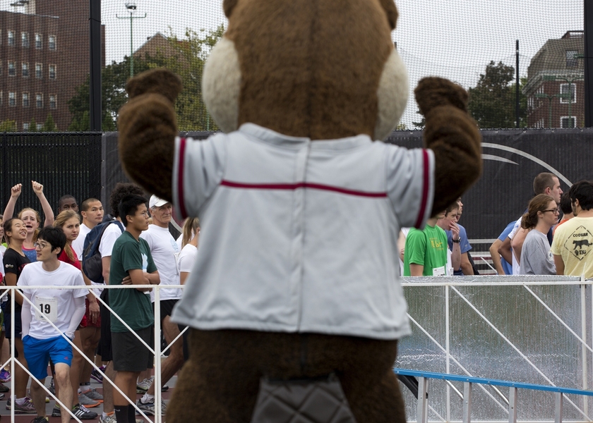 Tim the Beaver shows his excitement before the road race.