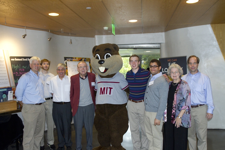 More than 150 people participated in the celebrations, including (from left): John Thomsen, Guest Speaker; Jeff Roberts, MIT '02 and '03, Guest Speaker; Professor John Essigmann, Simmons Housemaster; Bill Leitch '56, Simmons Resident Scholar Program sponsor; Sean Karson '14, Simmons House Committee Chair; Nathan Kipniss '14, Simmons House Committee Secretary; Ellen Essigmann, S...