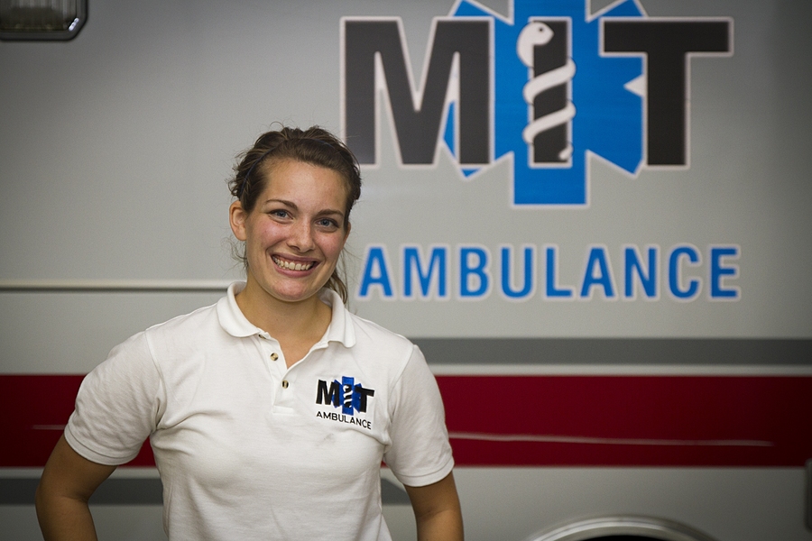 Annie Dunham, a senior studying chemistry, serves as chief of the MIT Emergency Medical Technicians (EMTs).