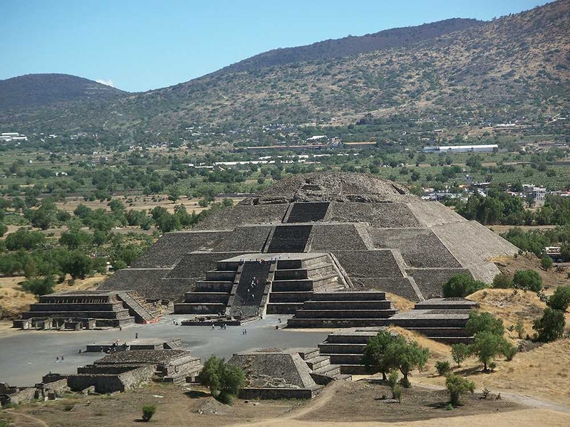 The Pyramid of the Sun at Teotihuacan, in the state of Mexico, Mexico. This pyramid was built roughly between 100 BC and 200 AD and is one of the largest pyramids in Mexico. The city of Teotihuacan is estimated to have been the largest city in Mesoamerica at its peak.