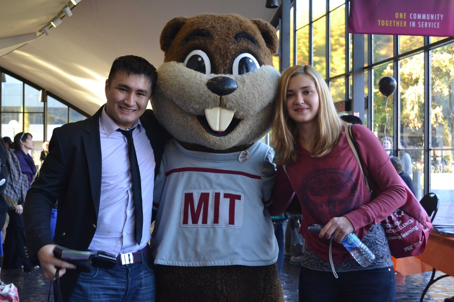 While students visited each table and collected information, there were also plenty of other opportunities to have fun &#8212; the MIT way. Whether it was a game of corn hole outside with DAPER or taking a photograph with Tim the Beaver, like Zhan Orazalin &#39;12 (left) and Irina Zhelavskaya (right) did, there was plenty to do at the MIT Wellness Fair.