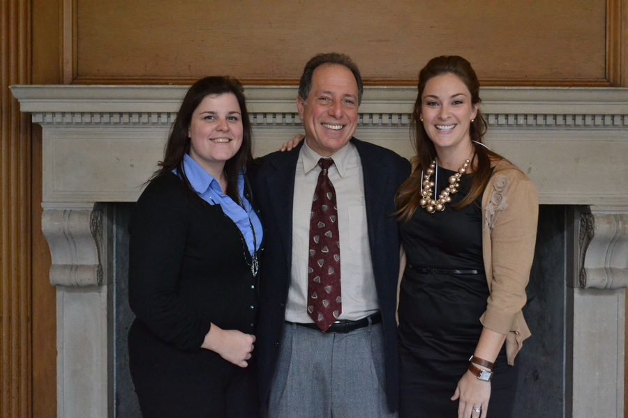 FSILG's Cat Sohor (left) and Marlena Love (right) pose with Dr. Michael Kimmel after his keynote speech on Nov. 2.