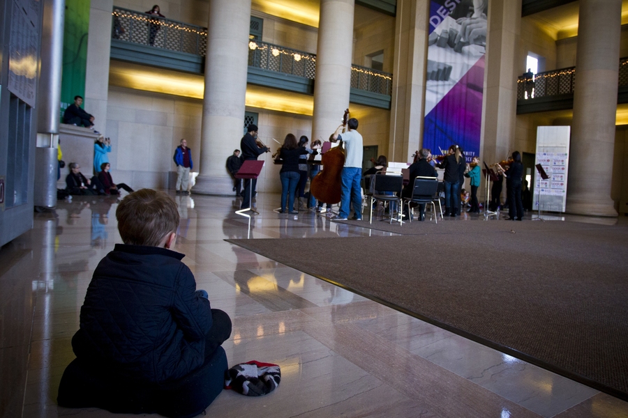 On Saturday, Dec. 15 at 11:30 a.m. in MIT&#39;s Lobby 7, string players in the MIT Symphony Orchestra and other area musicians played a musical memorial for victims of Friday&#39;s elementary-school shooting in Newtown, Conn.