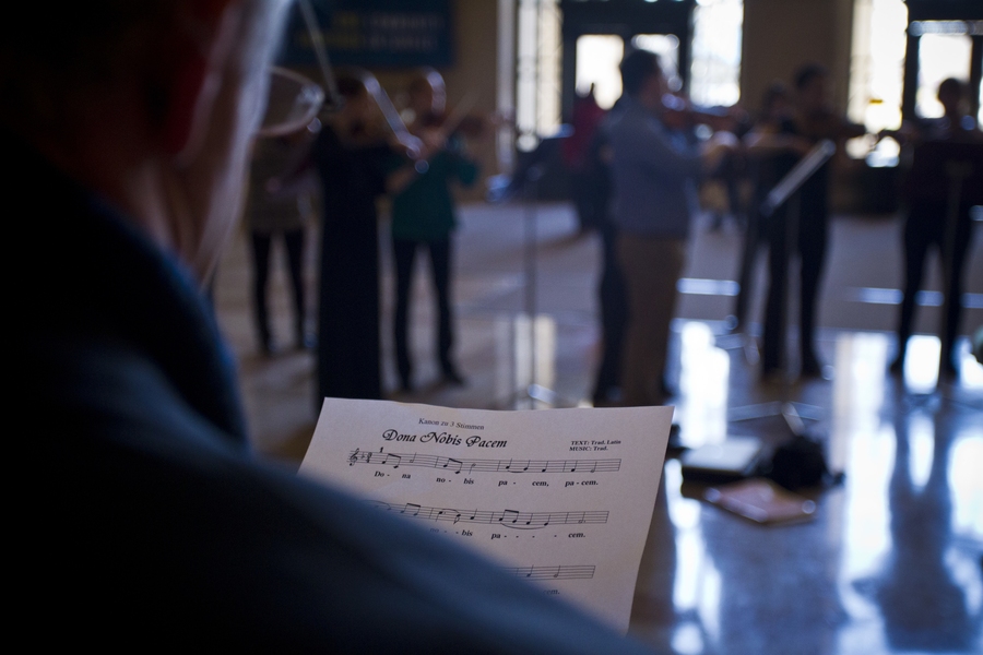 On Saturday, Dec. 15 at 11:30 a.m. in MIT&#39;s Lobby 7, string players in the MIT Symphony Orchestra and other area musicians played a musical memorial for victims of Friday&#39;s elementary-school shooting in Newtown, Conn.