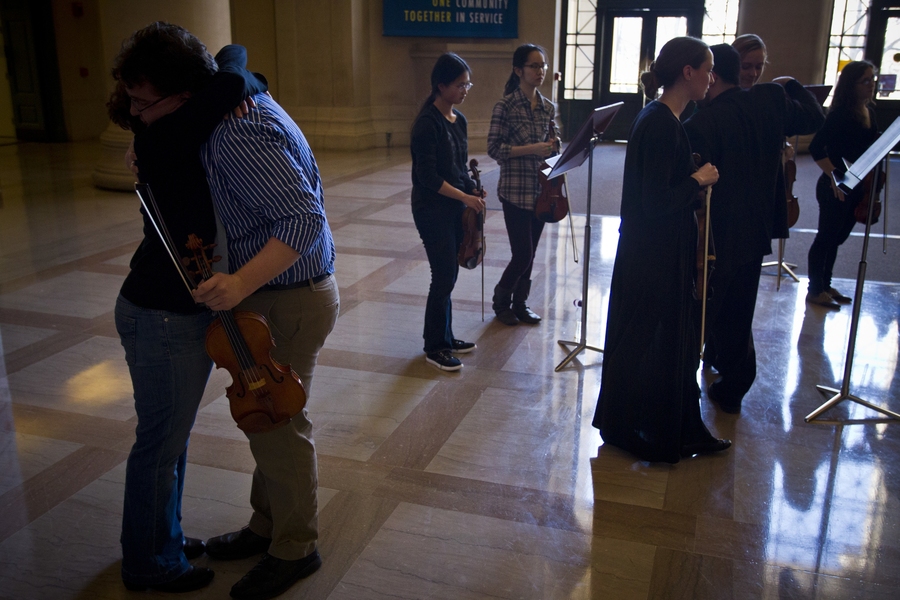 On Saturday, Dec. 15 at 11:30 a.m. in MIT&#39;s Lobby 7, string players in the MIT Symphony Orchestra and other area musicians played a musical memorial for victims of Friday&#39;s elementary-school shooting in Newtown, Conn.