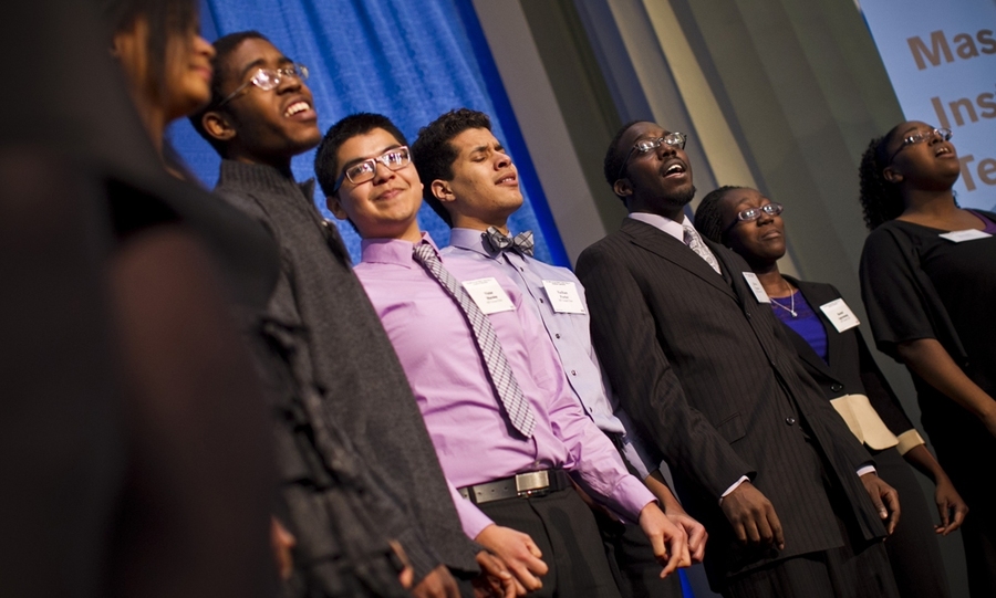 Members of the MIT Gospel Choir provided musical interludes during the morning event.