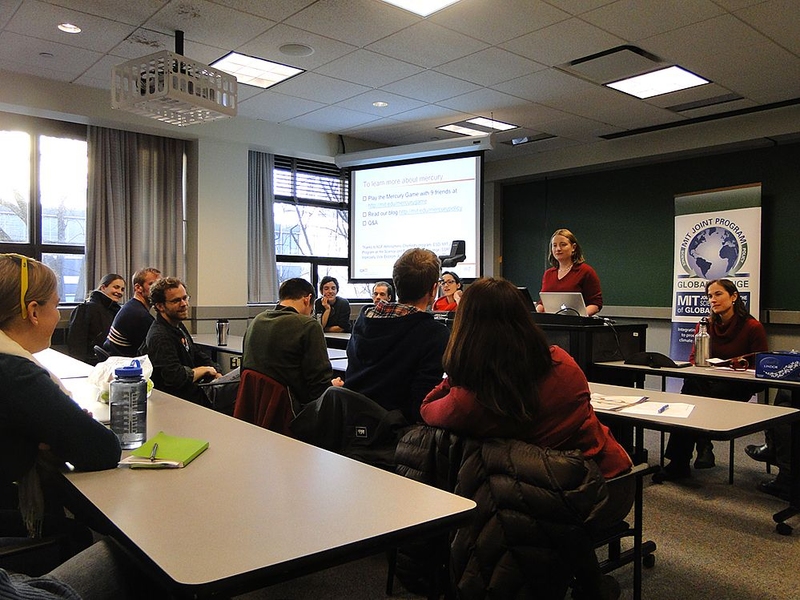 Noelle Selin and students answered questions from the audience during the Feb. 6 panel discussion.