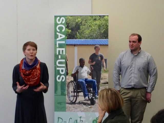 Conference organizers Katy Mytty, of the Public Service Center's IDEAS Global Challenge, and Daniel Mokrauer-Madden of the International Development Initiative.