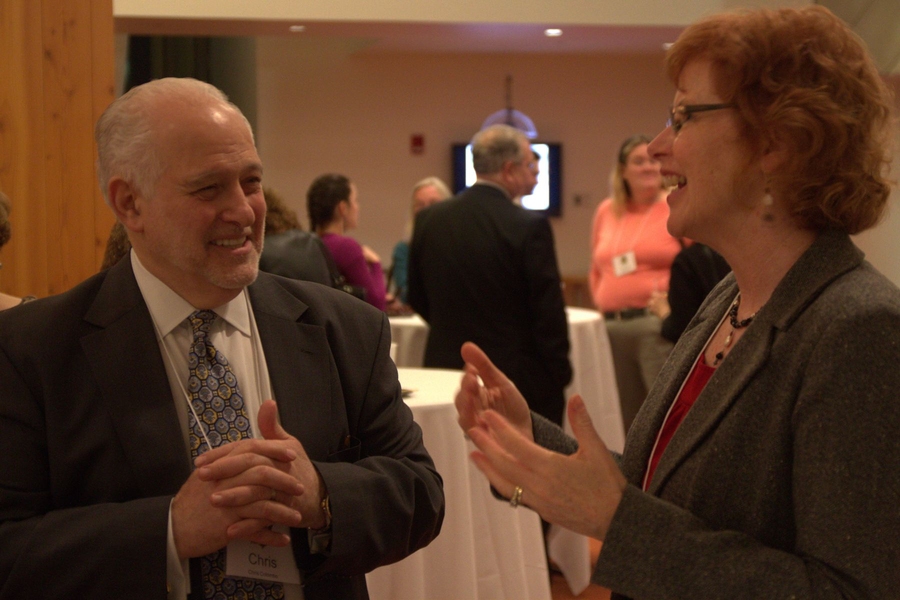 Dean for Student Life Chris Colombo and Judith Robinson, associate dean for student outreach and support, celebrated Charm School at the 20th anniversary reception.
