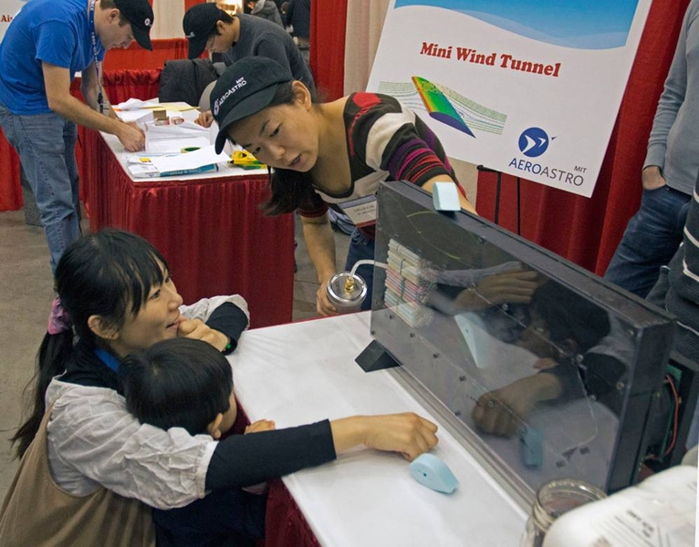 Visitors watched a demonstration of a wind tunnel in action.