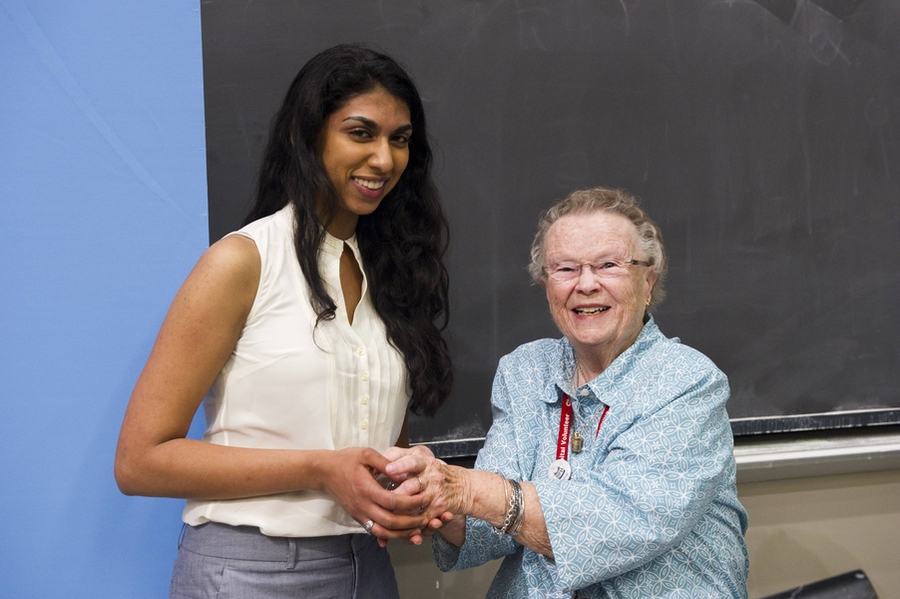 Sravanthi Puranam '13 receives the Priscilla King Gray Award at the 2012 MIT Awards Convocation.