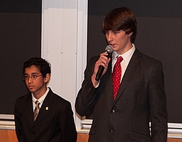 Jyotishka Biswas and Bennett Cyphers address the audience during their Mission 2016 presentation.