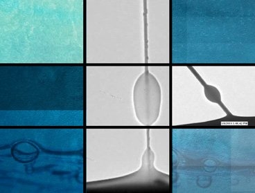 Three by three grid with various blue and gray abstract-looking images