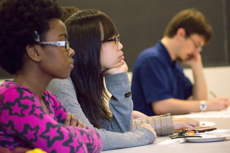 From left, freshmen Kira Street and Zeo Liu