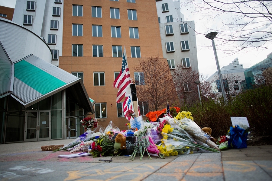 The memorial sits just outside of MIT's Stata Center.
