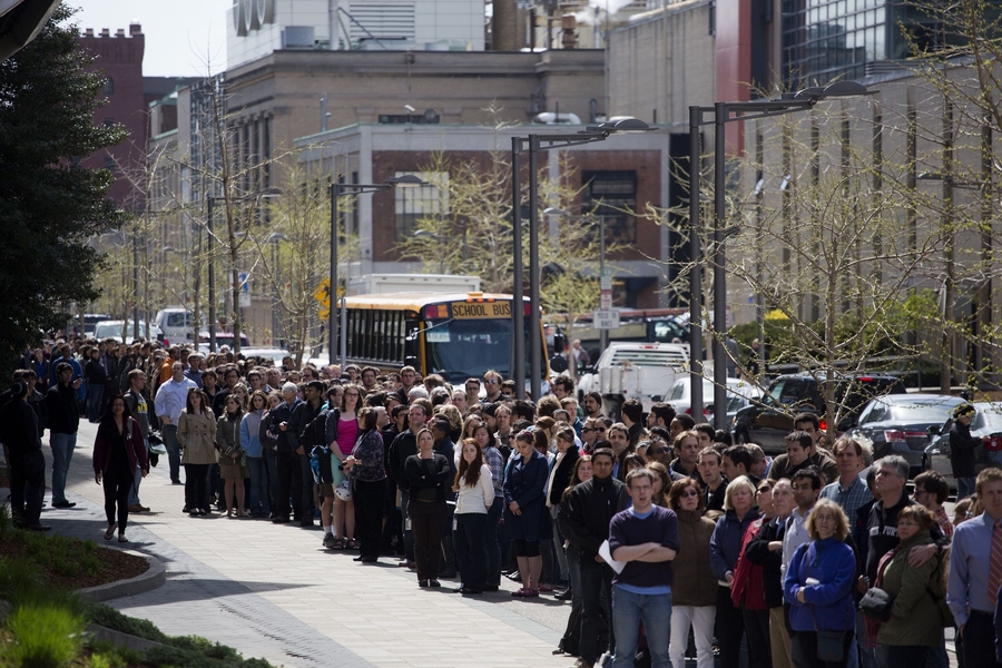 The timing of the human chain coincided with a statewide moment of silence to remember the victims of the Boston Marathon bombings on the one-week anniversary.