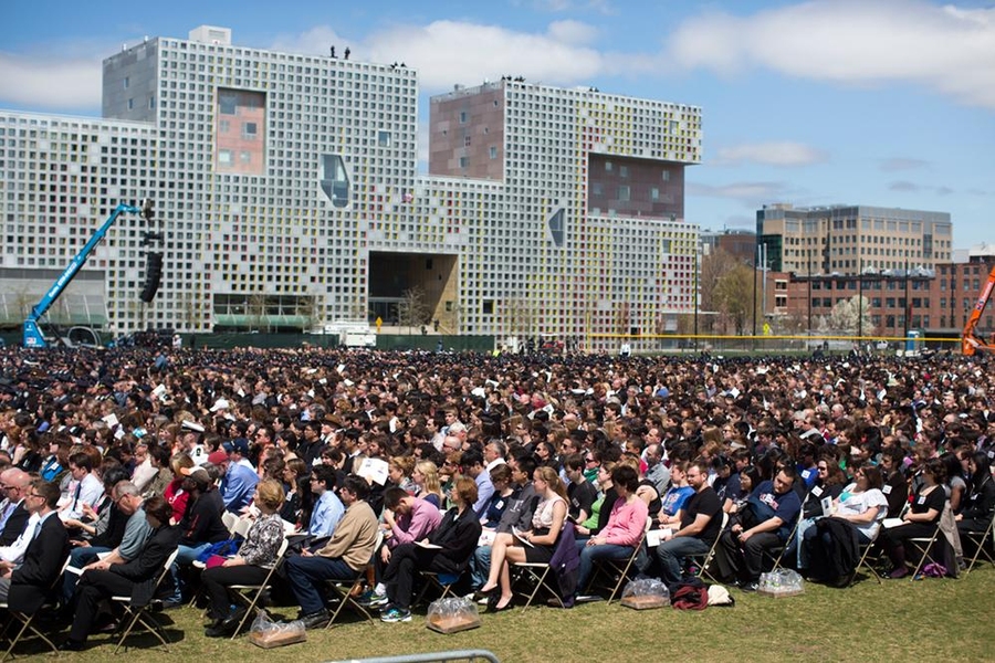 Thousands attended the memorial, filling Briggs Field.