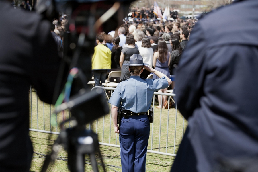An officer stood at attention during the ceremony.