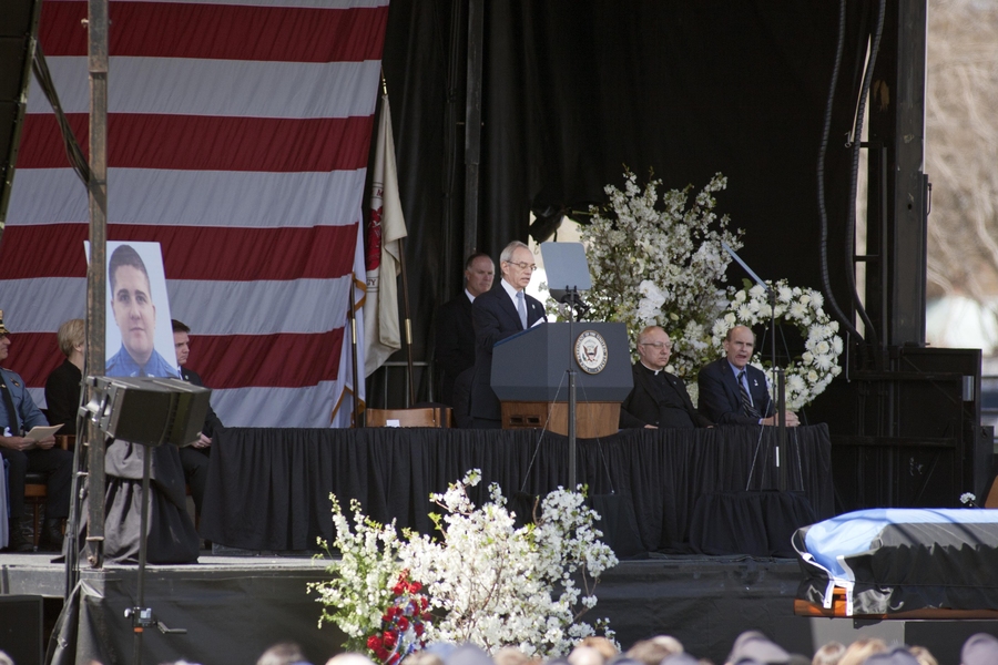 MIT President L. Rafael Reif spoke during the event, discussing how Collier 'immersed himself in the life of our community.'