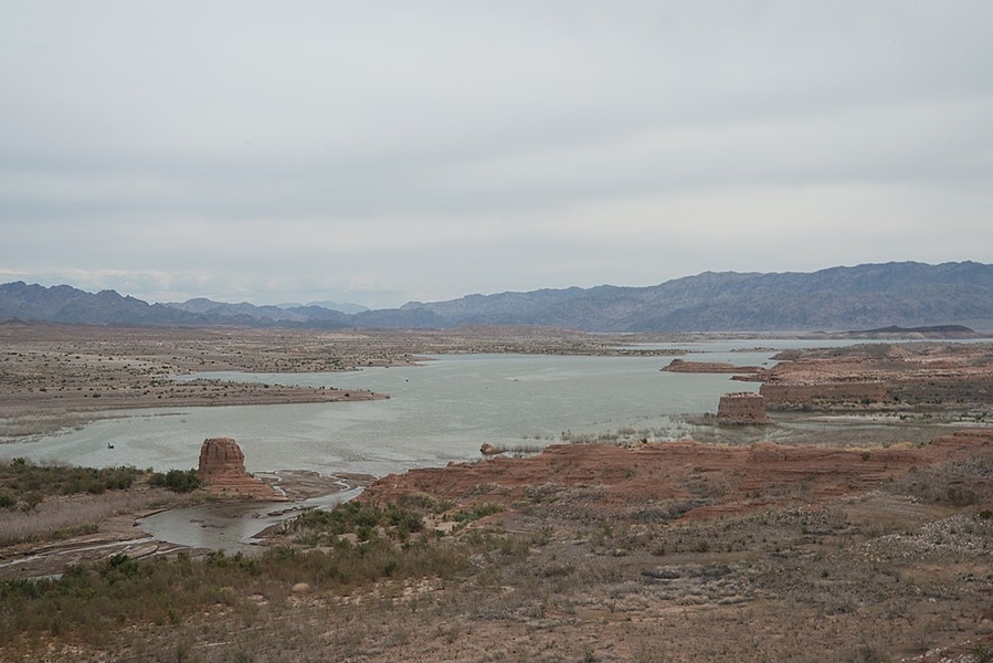 A view of the dwindling waters of Lake Mead.