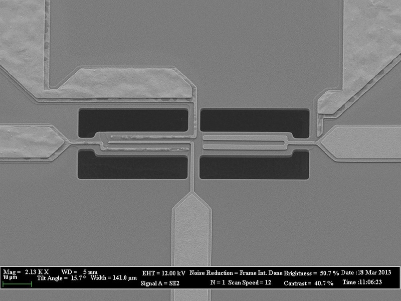 A scanning electron microscope image of one of the resonators on the researchers&#39; new chip.