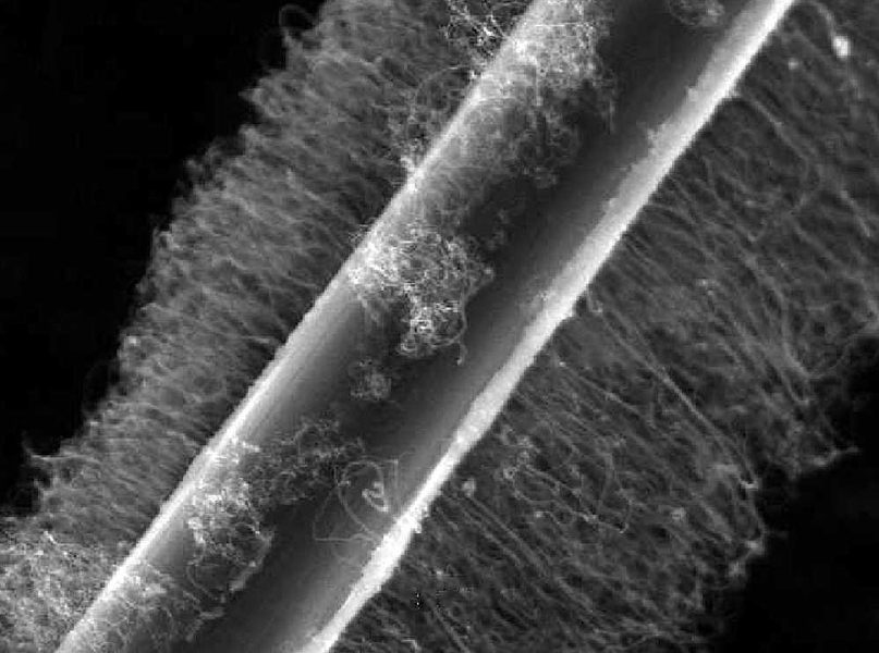 MIT researchers have produced carbon fibers coated in carbon nanotubes without degrading the underlying fiber's strength. The engineered fibers may be woven into composites to make stronger, lighter airplane parts.