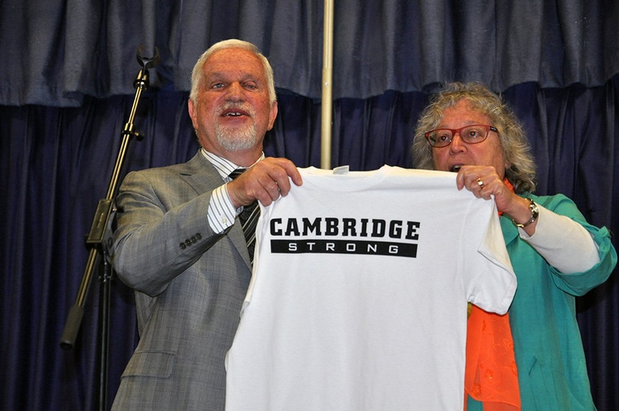 Paul Parravano, co-director of MIT's Office of Government and Community Relations, and Cambridge Mayor Henrietta Davis