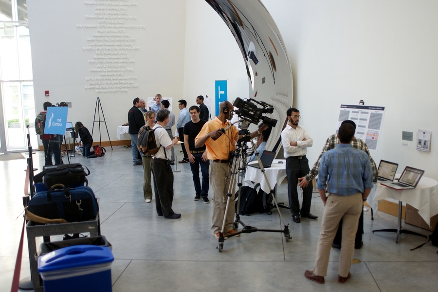 Second-round competitors in the iCampus Student Competition present their projects in the Stata Center on May 1.