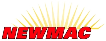 The text "NEWMAC" in red with sunshine rays behind it