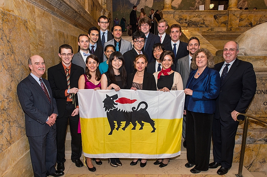 (From left): MITEI Deputy Director Bob Armstrong, Education Director Amanda Graham and Eni representative Nicola De Blasio with Eni-supported students.