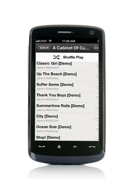 Mobile phone displaying song playlist