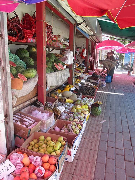 A produce store in Beijing, in the one-square-kilometer area that was monitored by students this summer. Such typical small sidewalk shops have never had their supply chains systematically documented before, to aid city planners.