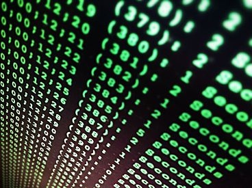 Columns of glowing green numbers