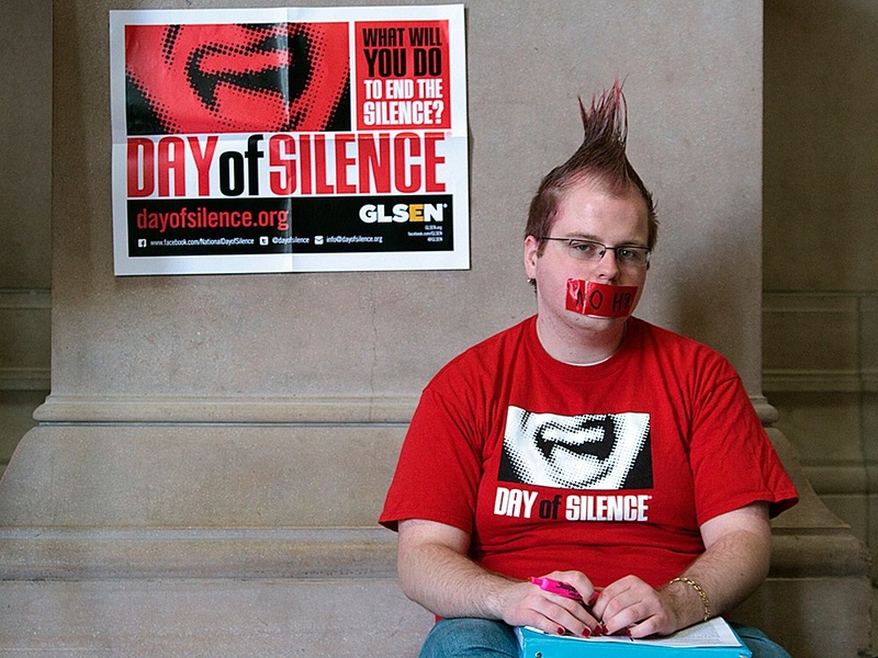 Hernandez staged a sit-in on the National Day of Silence to raise awareness of the issues faced by the lesbian, gay, bisexual, transgender, and/or queer (LGBTQ) community.