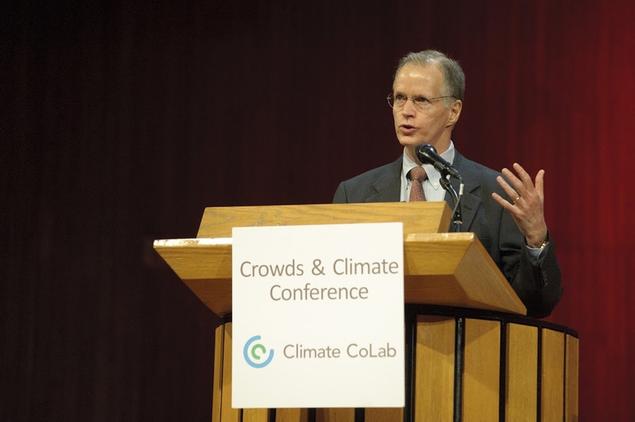 Thomas Malone, director of the MIT Center for Collective Intelligence and Principal Investigator for the Climate CoLab, opened the conference.