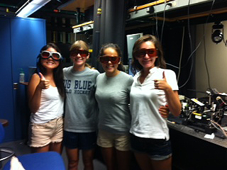 In the lab for the Lambda Project are (from left) Swampscott High students Haeree Park and Tori Thistle, and Saugus High students Bianca Rosato and Michaela Lovett.