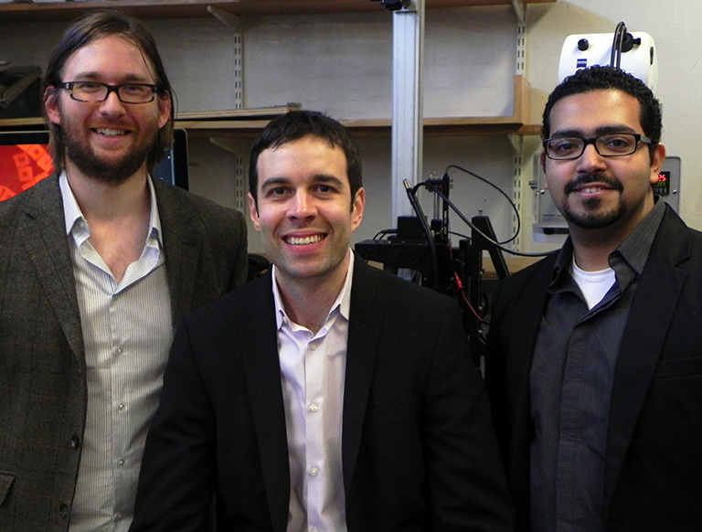 The Mechanosynthesis group includes visiting graduate student Ryan Oliver (left), A. John Hart, and postdoc associate Mostafa Bedewy.