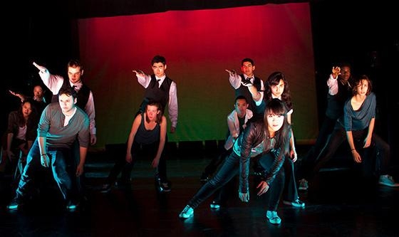 Dincer (at far right) and other MIT students perform a hip hop piece in the Fall 2011 DanceTroupe show.